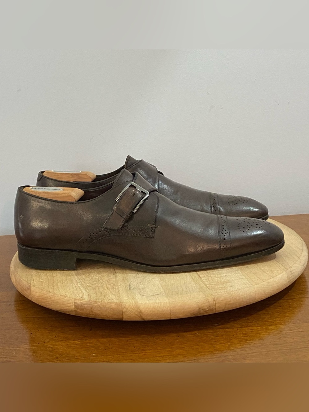 Salvatore Ferragamo Single Monk Strap Dress Shoes Brown Leather Men’s 11 D